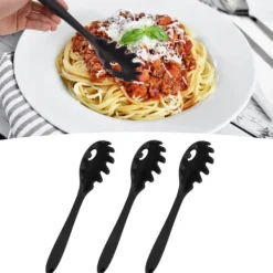 Hålslevar-3 st silikon spagetti sked allt i 1 livsmedelsklass värmebeständig silikon spaghetti nudlar sked gaffel köksredskap svart