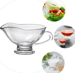 Såsbehållare-2 st Såsbehållare Sallad Gräddkanna Minisås Båt Såssås Båtkanna Stek Sås Matglas, 12,5X9X6CM, Transparent