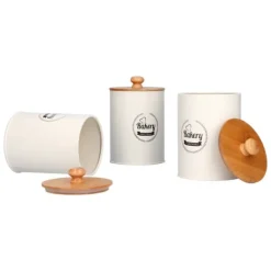 Förvaringsburkar-3 st tebehållare bambulock burk te kaffe förvaringsbehållare för hemkök vit