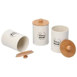 Förvaringsburkar-3 st tebehållare bambulock burk te kaffe förvaringsbehållare för hemkök vit