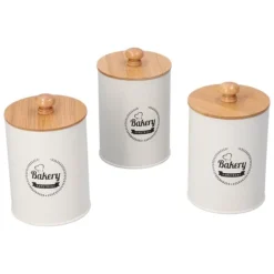 Förvaringsburkar-3 st tebehållare bambulock burk te kaffe förvaringsbehållare för hemkök vit