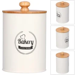 Förvaringsburkar-3 st tebehållare bambulock burk te kaffe förvaringsbehållare för hemkök vit