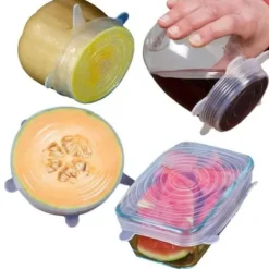 Skållock-6 st Återanvändbara Lufttäta Stretchable Silikon Matskål Lock för Food-Clear