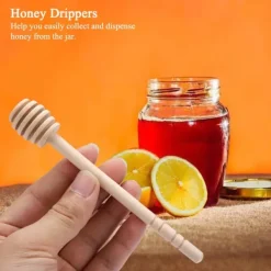 Honungsburkar-24 st trä honungsdroppar omrörningsstav sylt sirap drizzler stick servering köksredskap prylar (#2)