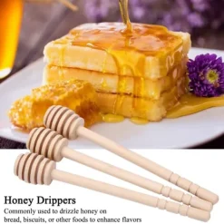 Honungsburkar-24 st trä honungsdroppar omrörningsstav sylt sirap drizzler stick servering köksredskap prylar (#2)