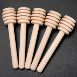 Stekpipett-24 st trä honungsdroppspinnar serveringsstav sylt sirap drizzler omrörningsstav köksredskap (8 cm)