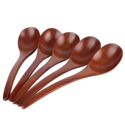 Matbestick-5 st träsoppskedar med böjt handtag, multifunktionell rissked för hemmakök (färgad)