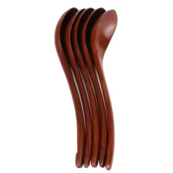 Matbestick-5 st träsoppskedar med böjt handtag, multifunktionell rissked för hemmakök (färgad)