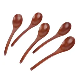 Matbestick-5 st träsoppskedar med böjt handtag, multifunktionell rissked för hemmakök (färgad)