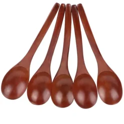 Matbestick-5 st träsoppskedar med böjt handtag, multifunktionell rissked för hemmakök (färgad)