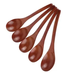 Matbestick-5 st träsoppskedar med böjt handtag, multifunktionell rissked för hemmakök (färgad)