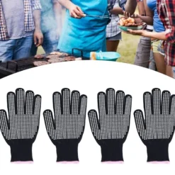 Grytlappar & Grillvantar-4 st Värmebeständiga handskar Högtemperaturbeständiga anti skållningsvantar med silikonknölar Vit silikon rosa kant