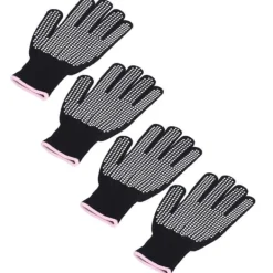 Grytlappar & Grillvantar-4 st Värmebeständiga handskar Högtemperaturbeständiga anti skållningsvantar med silikonknölar Vit silikon rosa kant