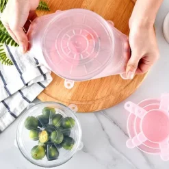 6 st/set silikon återanvändbart töjbart lock för konservering av mat och frukt, lock för skål, kökstillbehör, rosa