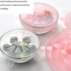 6 st/set silikon återanvändbart töjbart lock för konservering av mat och frukt, lock för skål, kökstillbehör, rosa