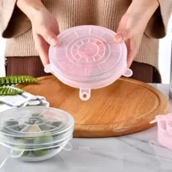 6 st/set silikon återanvändbart töjbart lock för konservering av mat och frukt, lock för skål, kökstillbehör, rosa