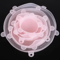 6 st/set silikon återanvändbart töjbart lock för konservering av mat och frukt, lock för skål, kökstillbehör, rosa