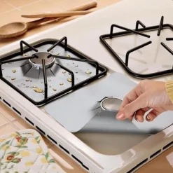 6 st/set återanvändbart skydd i glasfiber för gasspisar, skyddsmatta för köksredskap (silver)