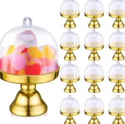 Serveringsfat & Skålar-24 stycken guldfärgade, genomskinliga mini-tårtfat i plast med kupolformade lock, dessertfat med kupolformade lock för födelsedag, bröllop, högtider, | CDON