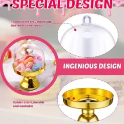 Serveringsfat & Skålar-24 stycken guldfärgade, genomskinliga mini-tårtfat i plast med kupolformade lock, dessertfat med kupolformade lock för födelsedag, bröllop, högtider, | CDON