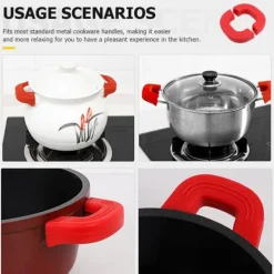 Grytlappar & Grillvantar-4 stycken silikongrytunderlägg, värmebeständiga grythandtagsskydd, halkfria grytskydd för wokar och soppgrytor röda