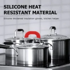Grytlappar & Grillvantar-4 stycken silikongrytunderlägg, värmebeständiga grythandtagsskydd, halkfria grytskydd för wokar och soppgrytor röda