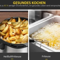 Fritöser-Airfryer 6,5 L, 1700 W, 8 program, LED-display, non-stick korg, hälsosam oljefri matlagning