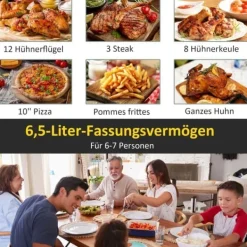 Fritöser-Airfryer 6,5 L, 1700 W, 8 program, LED-display, non-stick korg, hälsosam oljefri matlagning