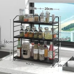 AIRUJIA Kryddställ med 3 Nivåer på Ben, Avtagbart Stöd för Flaskor och Burkar samt Justerbart Avskiljande Stöd.