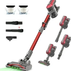 Akitas V10A Sladdlös Stövsugare 450W med BLDC-motor, Sugkraft 45kPa, 60min Autonomi, Grön LED Borste, Lätt, Anti-Trassel