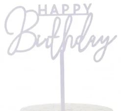 Utrustning För Tårtdekoration-Akryltårtdekoration i vit, Grattis på födelsedagen