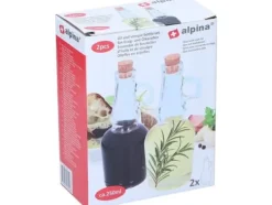 Olje- & Vinägerbehållare-Alpina - Glasflaska med kork för olja/vinäger 250 ml 2 st.