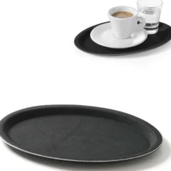 Anti-halk oval servisbricka 16x23cm - svart