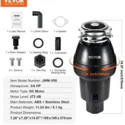 Avfallskvarn, 18.5x18.5x37 cm, rostfritt stål