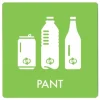 Avfallspiktogramskylt PANT 12x12 cm, aluminium, grön/vit