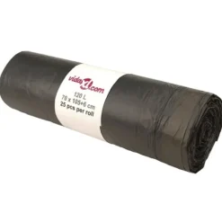 Avfallspåsar med dragsnöre - Slitstarka och perforerade | Färg: Svart | Storlek: 120 L, 250 st