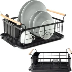 Diskställ & Torkställ-Avlopp Stor Stående Disktork Tallrikar Bestick Svart Metall XXL