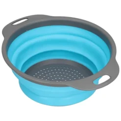 Avloppskorg Silikon Rund Hopfällbar Fruktavlopp Grönsakstvättkorg med Handtag för Hemkök Blå Stor