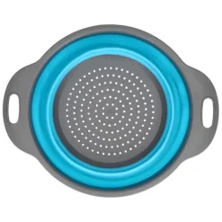 Avloppskorg Silikon Rund Hopfällbar Fruktavlopp Grönsakstvättkorg med Handtag för Hemkök Blå Stor