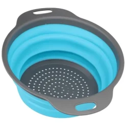 Avloppskorg Silikon Rund Hopfällbar Fruktavlopp Grönsakstvättkorg med Handtag för Hemkök Blå Stor
