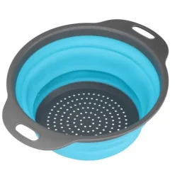 Avloppskorg Silikon Rund Hopfällbar Fruktavlopp Grönsakstvättkorg med Handtag för Hemkök Blå Stor