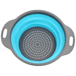 Avloppskorg Silikon Rund Hopfällbar Fruktavlopp Grönsakstvättkorg med Handtag för Hemkök Blå Stor