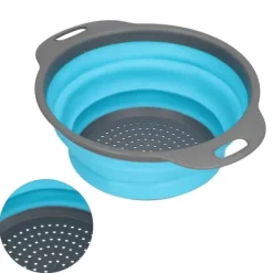 Avloppskorg Silikon Rund Hopfällbar Fruktavlopp Grönsakstvättkorg med Handtag för Hemkök Blå Stor