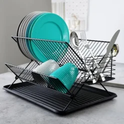 Diskställ & Torkställ-Avloppskärl för tallrikar, bestick, tallrikar, tvåplan, tvåplan, stående