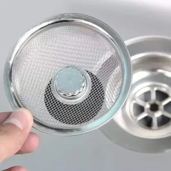 Avloppssil diskbänkssil med plugg med handtag rostfritt stål Silver 1-pack