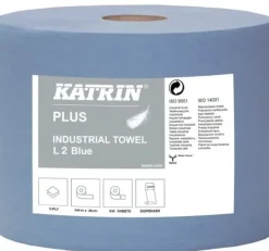 Katrin Pappershanddukar-Avtorkningspapper Plus blått Ø26,5 cm x 350 m 2-lagers, nyfiber, 2 rullar/förpackning