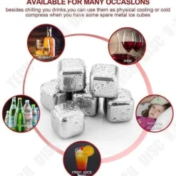 Bac för Isbitar - Inox - 12 st - Återanvändbara - För Whisky - 27mm x 27mm