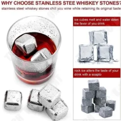 Bac för Isbitar - Inox - 12 st - Återanvändbara - För Whisky - 27mm x 27mm