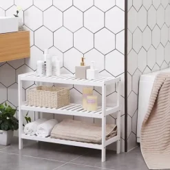 Bambu - skonställ - med 3 nivåer - vit - 70 x 55 x 26 cm