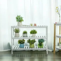 Bambu - skonställ - med 3 nivåer - vit - 70 x 55 x 26 cm